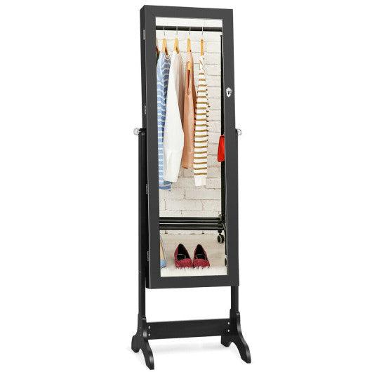 Lockable Mirrored Jewelry Cabinet Armoire Storage Organizer Box-Black at Set Shop and Smile