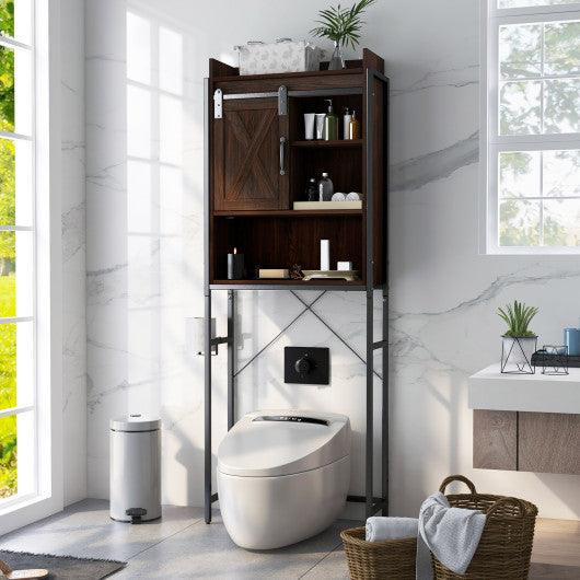 4-Tier Multifunctional Toilet Sorage Cabinet with Adjustable Shelf and Sliding Barn Door at Set Shop and Smile
