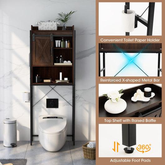 4-Tier Multifunctional Toilet Sorage Cabinet with Adjustable Shelf and Sliding Barn Door at Set Shop and Smile