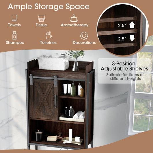 4-Tier Multifunctional Toilet Sorage Cabinet with Adjustable Shelf and Sliding Barn Door at Set Shop and Smile