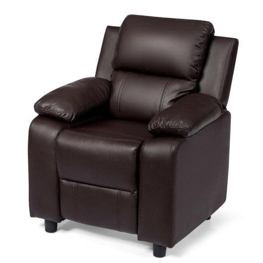 Deluxe Kids Armchair Recliner Headrest Sofa w/ Storage Arms-Brown at Set Shop and Smile