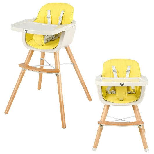 3-in-1 Convertible Wooden High Chair with Cushion-Yellow at Set Shop and Smile