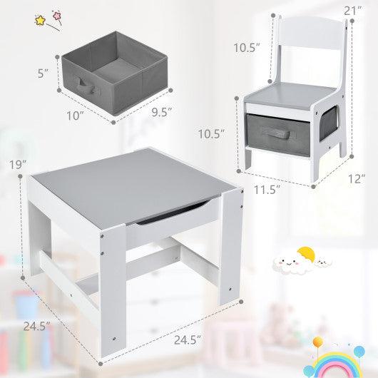 Kids Table Chairs Set With Storage Boxes Blackboard Whiteboard Drawing-White at Set Shop and Smile