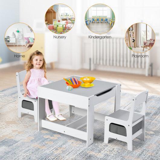 Kids Table Chairs Set With Storage Boxes Blackboard Whiteboard Drawing-White at Set Shop and Smile