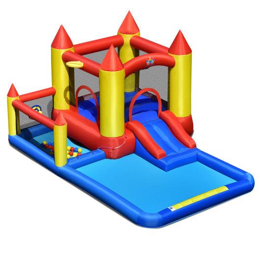 Inflatable Water Slide Castle Kids Bounce House with 480W Blower at Set Shop and Smile