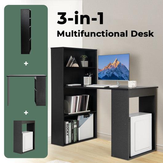 Computer Desk Writing Workstation Office with 6-Tier Storage Shelves-Black at Set Shop and Smile