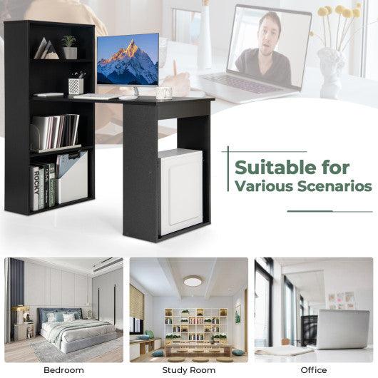 Computer Desk Writing Workstation Office with 6-Tier Storage Shelves-Black at Set Shop and Smile