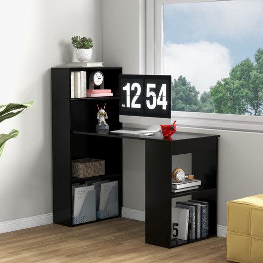 Computer Desk Writing Workstation Office with 6-Tier Storage Shelves-Black at Set Shop and Smile