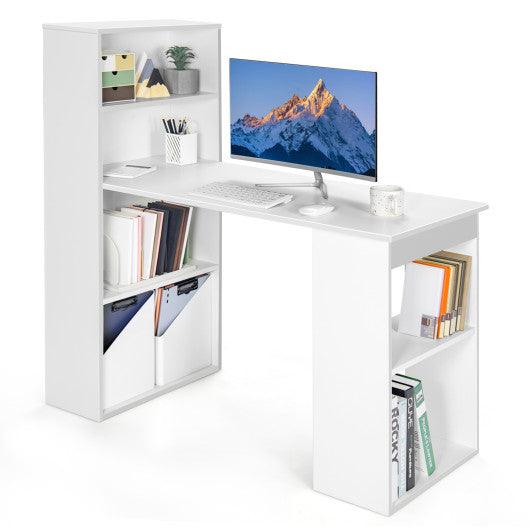 Computer Desk Writing Workstation Office with 6-Tier Storage Shelves-White at Set Shop and Smile