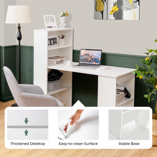 Computer Desk Writing Workstation Office with 6-Tier Storage Shelves-White at Set Shop and Smile