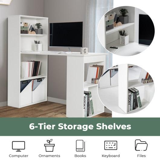 Computer Desk Writing Workstation Office with 6-Tier Storage Shelves-White at Set Shop and Smile
