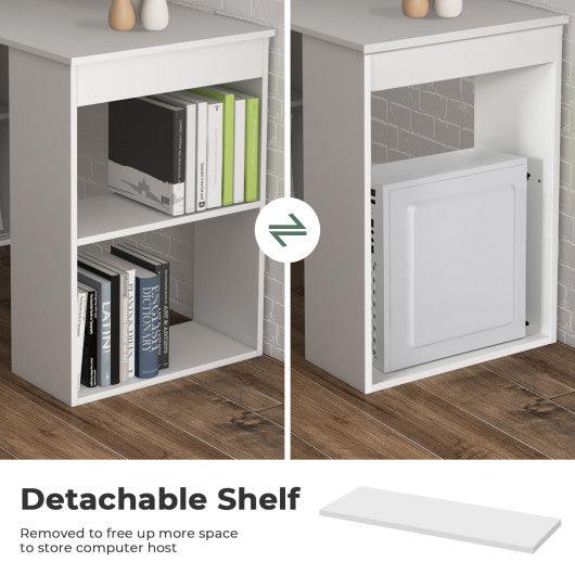 Computer Desk Writing Workstation Office with 6-Tier Storage Shelves-White at Set Shop and Smile