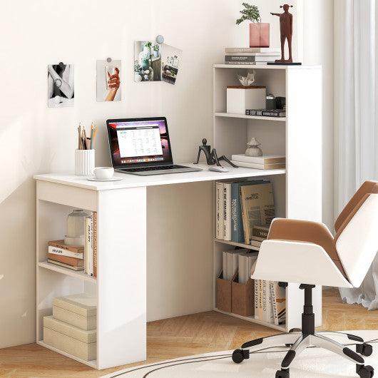 Computer Desk Writing Workstation Office with 6-Tier Storage Shelves-White at Set Shop and Smile