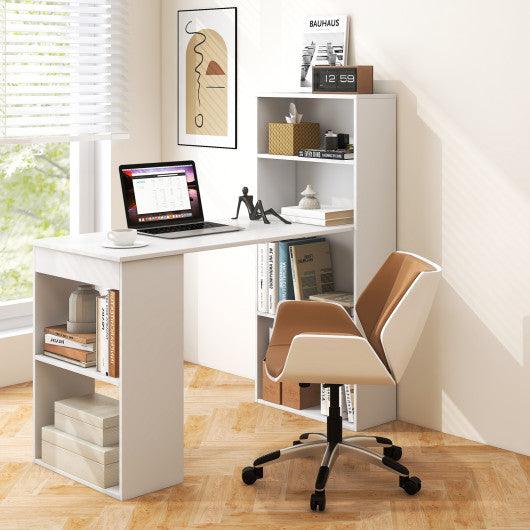 Computer Desk Writing Workstation Office with 6-Tier Storage Shelves-White - Costway - CB10301WH - Set Shop and Smile