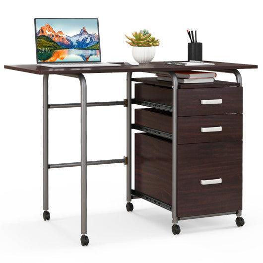 Folding Computer Laptop Desk Wheeled Home Office Furniture-Brown at Set Shop and Smile