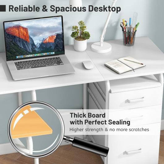Home Office Folding Computer Laptop Desk Wheeled with 3 Drawers-White at Set Shop and Smile