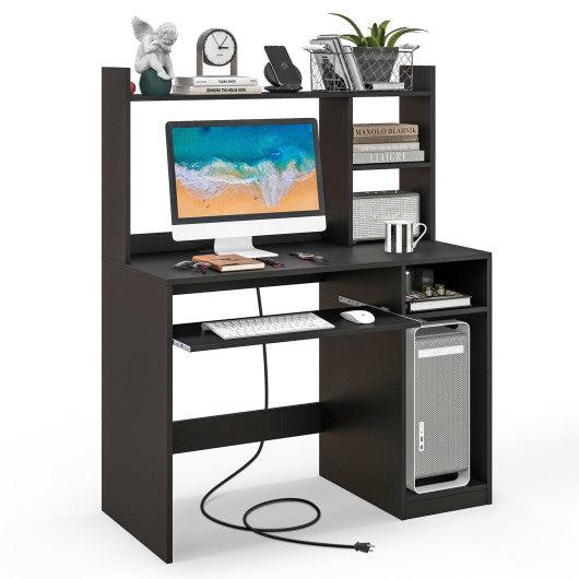 Home Office Computer Desk with Bookcase Keyboard Tray and CPU Stand-Black at Set Shop and Smile