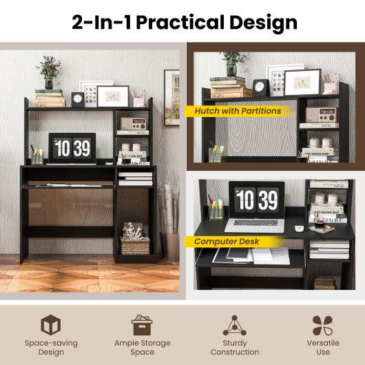 Home Office Computer Desk with Bookcase Keyboard Tray and CPU Stand-Black at Set Shop and Smile