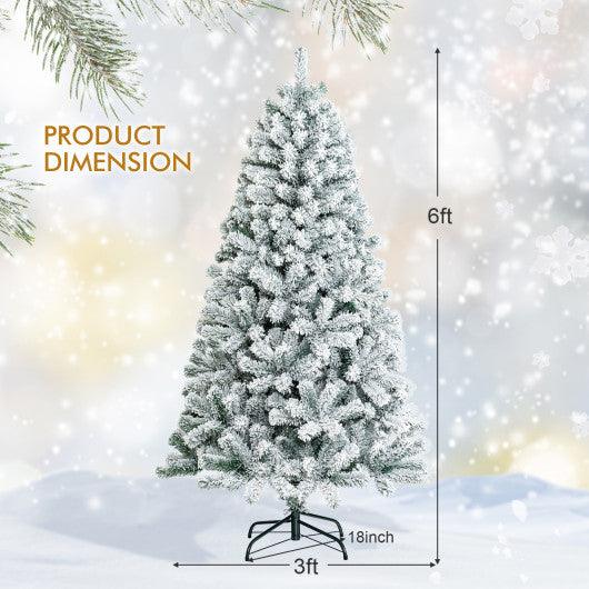 6 Feet Artificial Snow Decorated Flocked Hinged Christmas Tree with Metal Stand at Set Shop and Smile