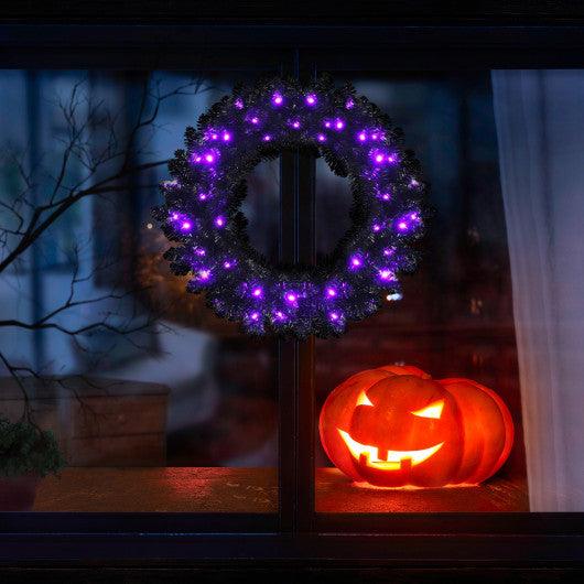 24 Inch Pre-lit Halloween Wreath with 35 Purple LED Lights at Set Shop and Smile