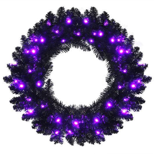 24 Inch Pre-lit Halloween Wreath with 35 Purple LED Lights at Set Shop and Smile