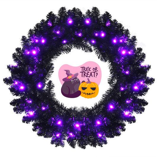 24 Inch Pre-lit Halloween Wreath with 35 Purple LED Lights at Set Shop and Smile