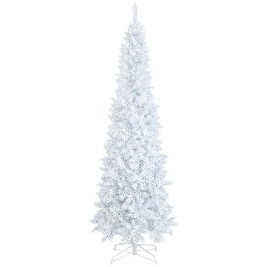 7 Feet Pre-Lit Hinged Pencil Christmas Tree White with 300 LED Lights and 8 Flash Modes at Set Shop and Smile