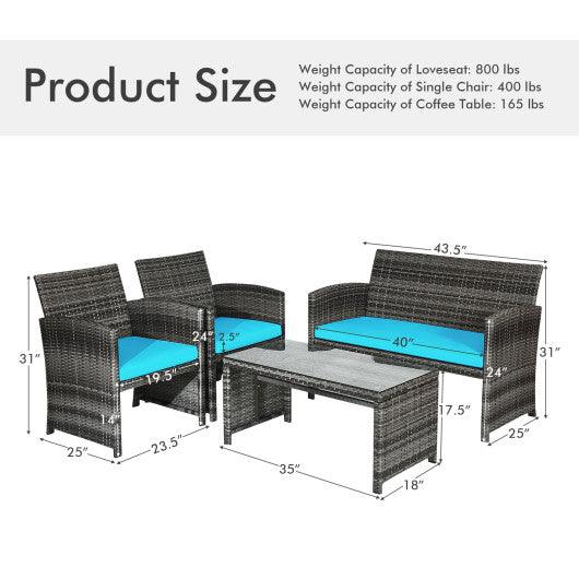 4 Pieces Patio Rattan Furniture Set with Cushions-Turquoise at Set Shop and Smile