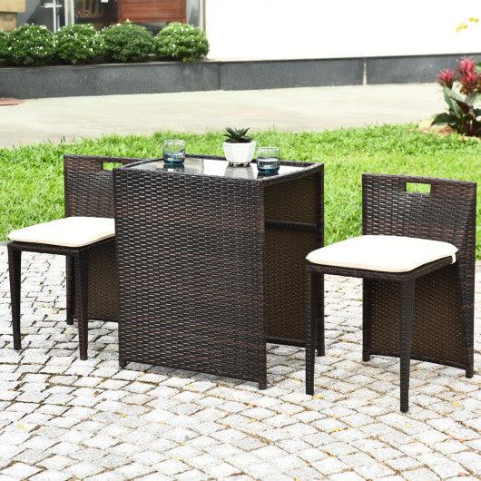 3 Pieces Cushioned Outdoor Wicker Patio Set with No Assembly Needed at Set Shop and Smile