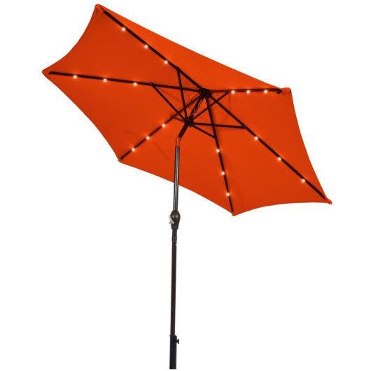9 Feet Solar LED Lighted Patio Market Umbrella Tilt Adjustment Crank Lift-Orange at Set Shop and Smile