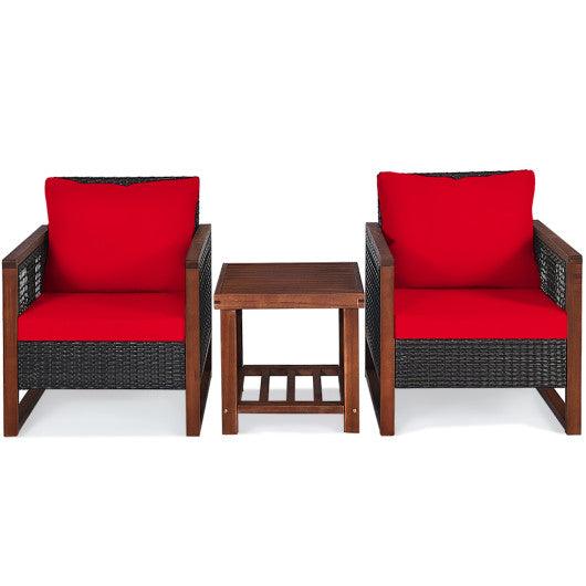 3 Pieces Acacia Wood Patio Furniture Set with Coffee Table-Red at Set Shop and Smile