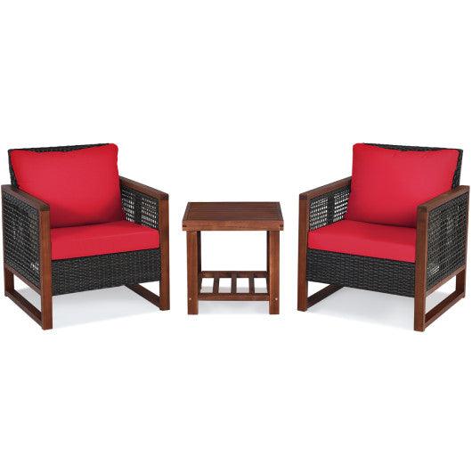 3 Pieces Acacia Wood Patio Furniture Set with Coffee Table-Red at Set Shop and Smile