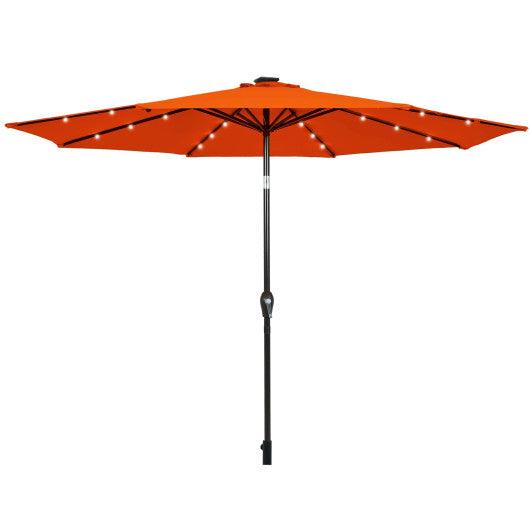10' Solar LED Lighted Patio Market Umbrella Shade Tilt Adjustment Crank-Orange at Set Shop and Smile