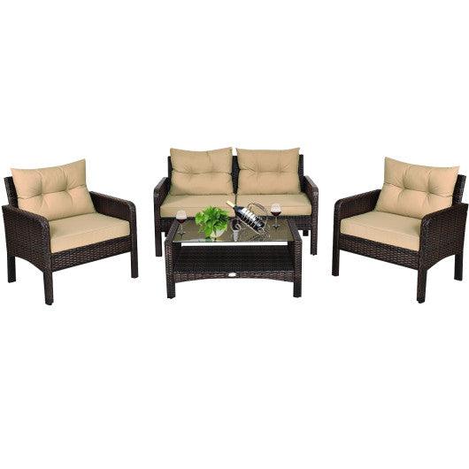 4 Pieces Patio Rattan Free Combination Sofa Set with Cushion and Coffee Table at Set Shop and Smile