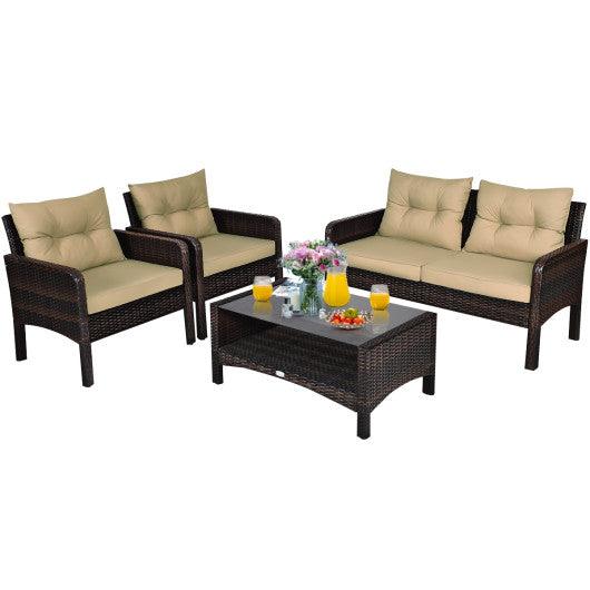 4 Pieces Patio Rattan Free Combination Sofa Set with Cushion and Coffee Table at Set Shop and Smile