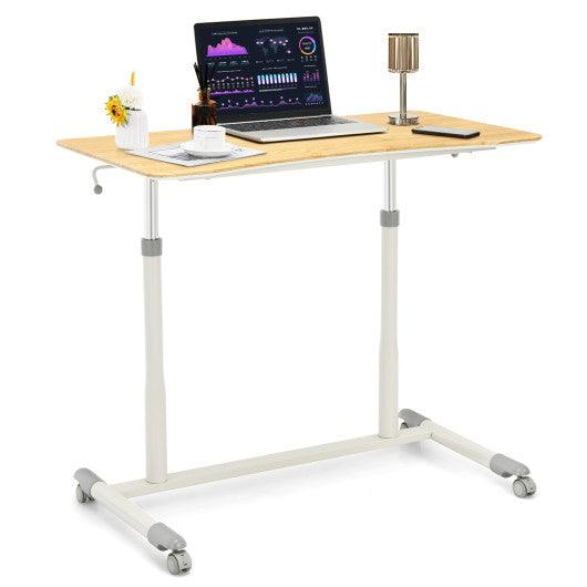 Height Adjustable Computer Desk Sit to Stand Rolling Notebook Table -Natural at Set Shop and Smile