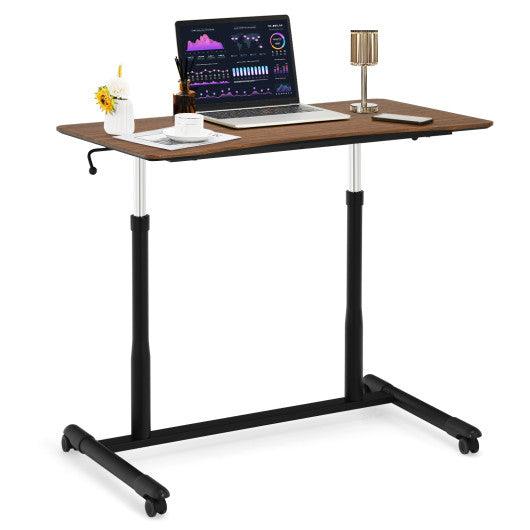 Height Adjustable Computer Desk Sit to Stand Rolling Notebook Table-Brown at Set Shop and Smile