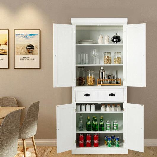Cupboard Freestanding Kitchen Cabinet w/ Adjustable Shelves-White at Set Shop and Smile