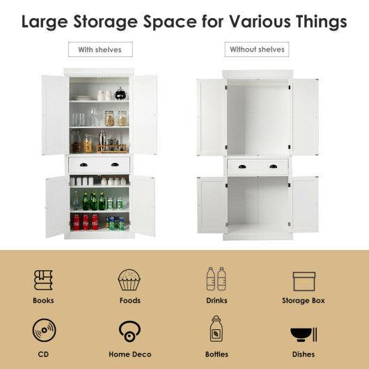 Cupboard Freestanding Kitchen Cabinet w/ Adjustable Shelves-White at Set Shop and Smile