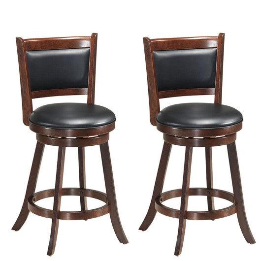 2 Pieces 24 Inch Swivel Counter Stool Dining Chair Upholstered Seat-Brown at Set Shop and Smile