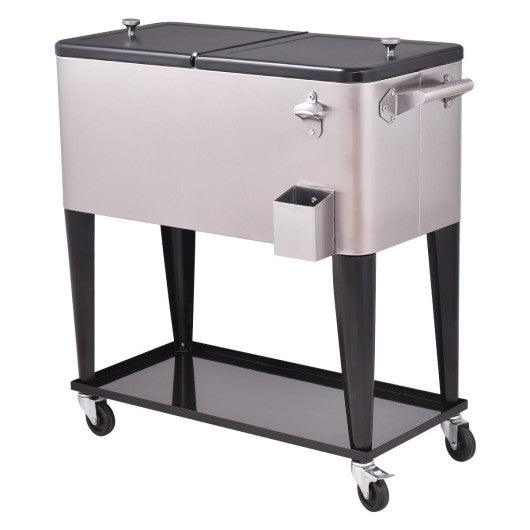 80 Quart Patio Rolling Stainless Steel Ice Beverage Cooler at Set Shop and Smile
