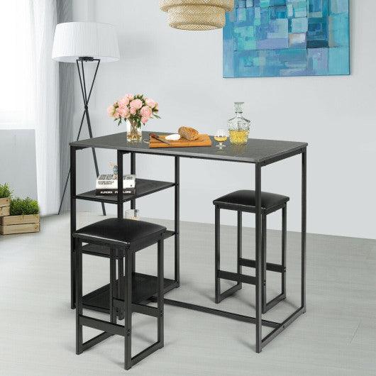 3 pcs Dining Set with Faux Marble Top Table and 2 Stools-Black at Set Shop and Smile