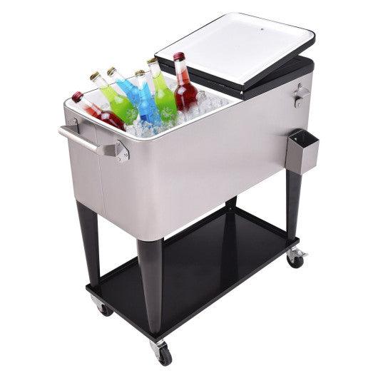 80 Quart Patio Rolling Stainless Steel Ice Beverage Cooler at Set Shop and Smile
