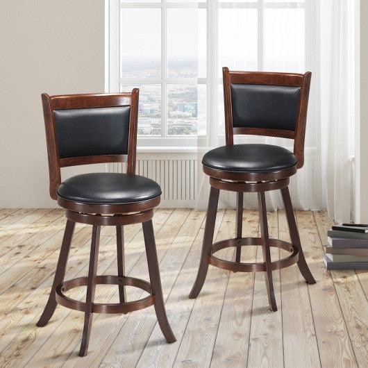 2 Pieces 24 Inch Swivel Counter Stool Dining Chair Upholstered Seat-Brown at Set Shop and Smile