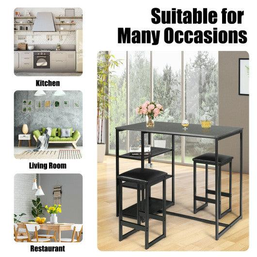 3 pcs Dining Set with Faux Marble Top Table and 2 Stools-Black at Set Shop and Smile