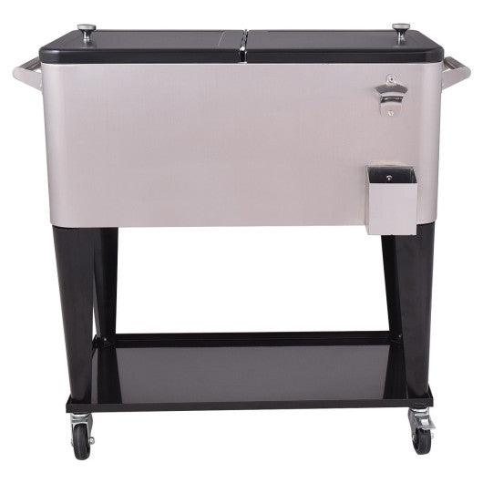 80 Quart Patio Rolling Stainless Steel Ice Beverage Cooler at Set Shop and Smile
