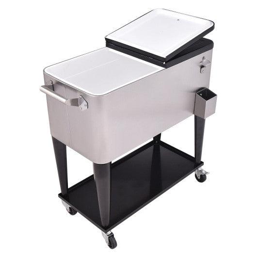 80 Quart Patio Rolling Stainless Steel Ice Beverage Cooler at Set Shop and Smile