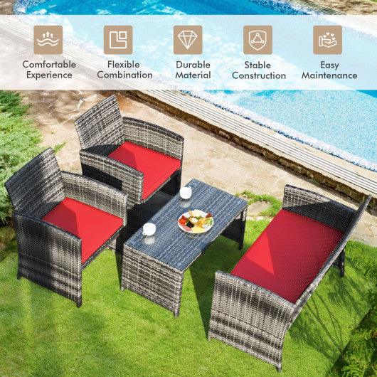 4 Pieces Patio Rattan Furniture Set with Cushions-Red at Set Shop and Smile