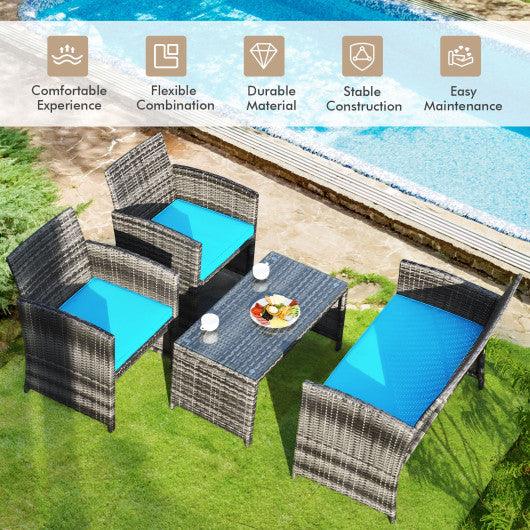 4 Pieces Patio Rattan Furniture Set with Cushions-Turquoise at Set Shop and Smile