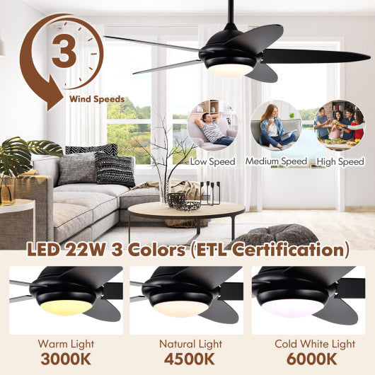 52 Inch Ceiling Fan with Lights and 3 Lighting Colors-Black - Set Shop and Smile
